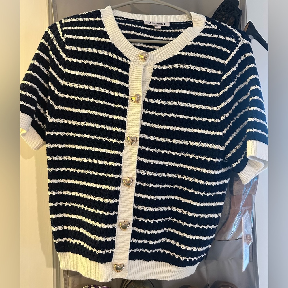 Nanette Lepore Navy and Cream Striped Sweater